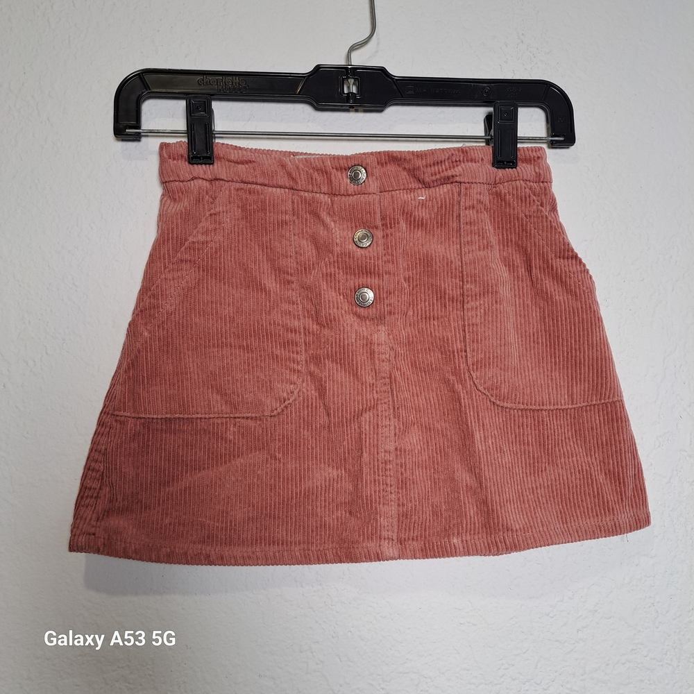 Corduroy Button-Front Skirt in Pink
